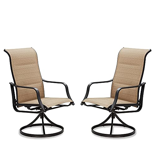 Luxury Outdoor Patio 360° Swivel Armrests Dining Chairs Set with High Back Textilene Fabric