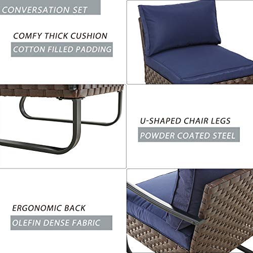 Festival Depot 8 Pcs Patio Conversation Sets Outdoor Furniture Sectional Sofa Loveseat with All-Weather PE Rattan Wicker Chair Coffee Table and Soft Removable Couch Cushions(Blue) 