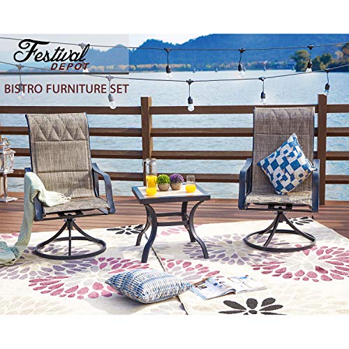 Stylish 3-Piece Outdoor 360° Swivel Armrests Dining Chairs Set with High Back Textilene Fabric and Square Coffee Table