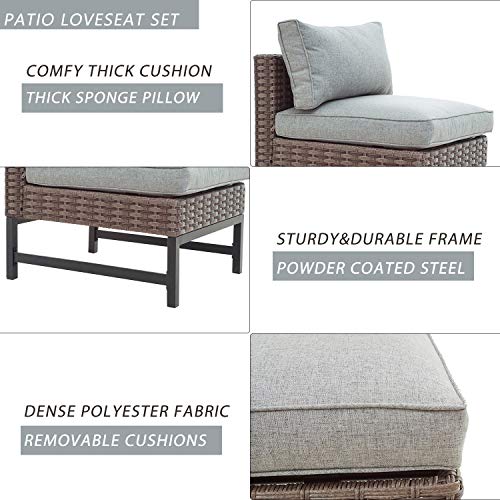 Festival Depot 9 Pieces Outdoor Furniture Patio Conversation Set Combination Sectional Corner Sofa All-Weather Wicker Metal Chairs with Seating Back Cushions Side Coffee Table,Gray