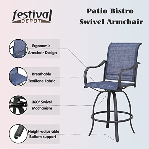 2-Pack 27.6" Bar Height Textilene Swivel Stool Armrests Dining Chairs for Outdoor Bistro Elegance