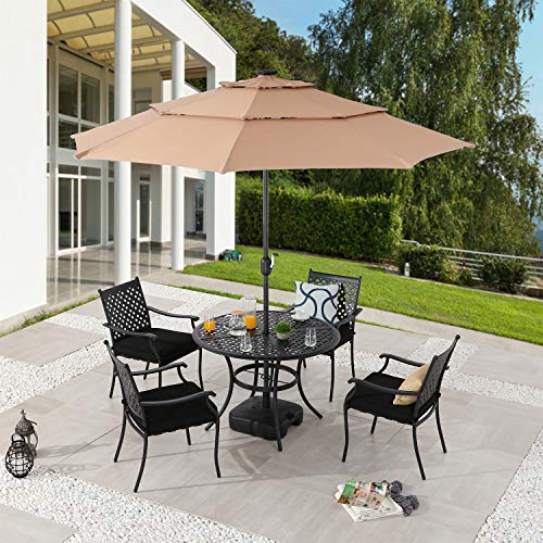 Festival Depot 9.8ft Outdoor Patio 3 Tiers Ventilation Market Aluminum Umbrella Button Tilt Easy Crank Center Light 8 Solar Powered LED Lights Bars All-Weather