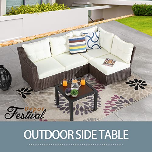 Stylish All-Weather Patio Coffee Table with Wood-Like Metal Frame