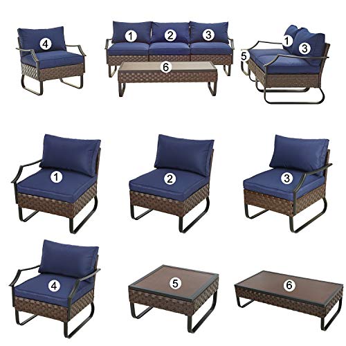 Festival Depot 8 Pcs Patio Conversation Sets Outdoor Furniture Sectional Sofa Loveseat with All-Weather PE Rattan Wicker Chair Coffee Table and Soft Removable Couch Cushions(Blue) 