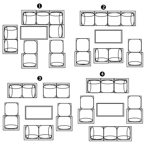 Festival Depot 11 pcs Outdoor Furniture Patio Conversation Set Sectional Corner Sofa Armchairs with X Shaped Metal Leg All Weather Brown Rattan Wicker Ottoman Coffee Table with Grey Seat Back Cushions