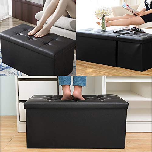 VACA KEY 15Inches Folding Storage Ottoman Footrest Stool Small Cube Coffee Table Chest Seating Storage Bench Linen 