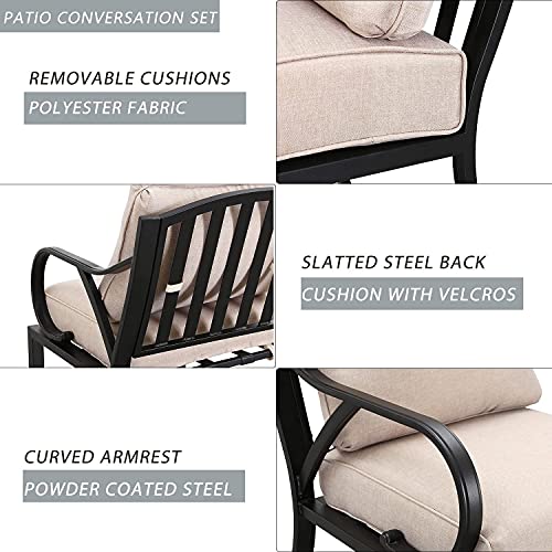 Festival Depot 7pcs Patio Conversation Set Sectional Metal Chairs with Cushions Ottoman and Coffee Table All Weather Outdoor Furniture for Garden Backyard Balcony, Beige 