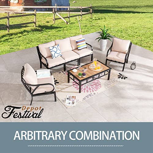 Sports Festival 1 Pcs Patio Coffee Side Table Outdoor Furniture with Wooden Desktop and Metal Frame Modern Rectangle Table for Porch Garden Poolside Deck Lawn Balcony