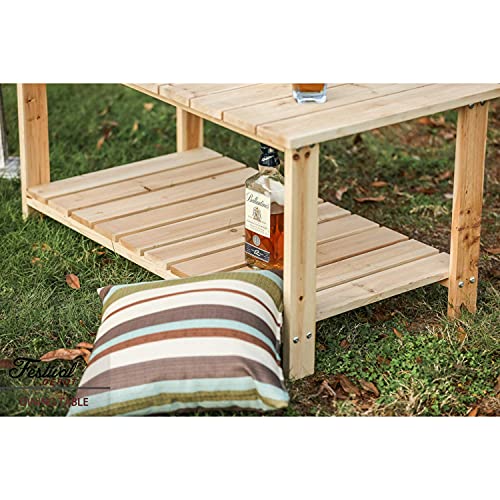 Natural Finish Wooden Patio Coffee Table with Storage Shelf