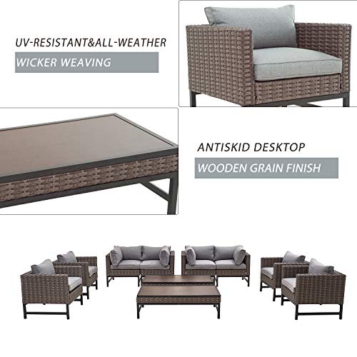 Festival Depot 10 Pieces Outdoor Furniture Patio Conversation Set Combination Sectional Sofa All-Weather Woven Wicker Metal Chairs with Seating Back Cushions Side Coffee Table, Gray 