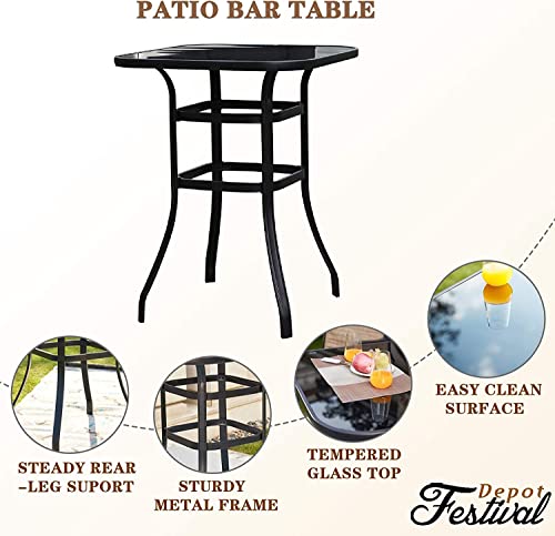 Festival Depot 8 Pcs Patio Dining Set Bar Height Stools Swivel Bistro Chairs with Armrest and Tempered Glass Top Table Metal Outdoor Furniture for Yard (6 Chairs,2 Table) (Taupe)