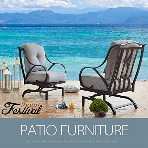 3-Piece Bistro Patio Dining Chairs Set with Square Metal Table and Seating Set with Thick Cushions