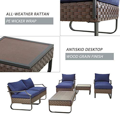 Festival Depot 8 Pcs Patio Conversation Sets Outdoor Furniture Sectional Sofa with All-Weather PE Rattan Wicker Chair Loveseat Coffee Table and Thick Soft Removable Couch Cushions(Blue) 