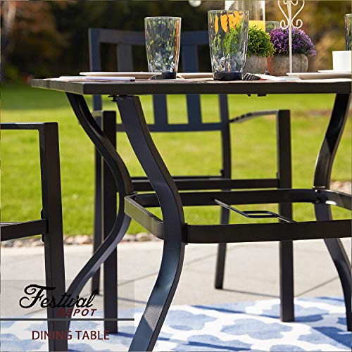 Festival Depot Patio Outdoor Furniture Dining Coffee Bar Table with Umbrella Hole(1.61 in) Square Metal Steel Garden Bar Bistro Pool Coffee All Weather 37"(W)*37"(L)*28.3"(H),Black