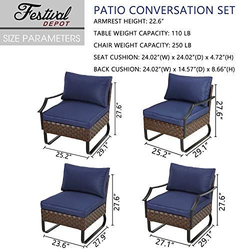 Festival Depot 14 Pcs Patio Conversation Sets Outdoor Furniture Sectional Corner Sofa with All-Weather PE Rattan Wicker Chair Coffee Table and Thick Soft Removable Couch Cushions (Blue) 