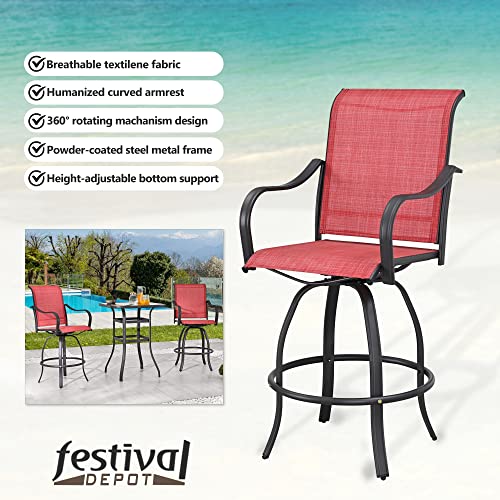 4-Piece Red 27.6" Bar Height Textilene Swivel Stool Armrests Dining Chairs for Outdoor Bistro Elegance