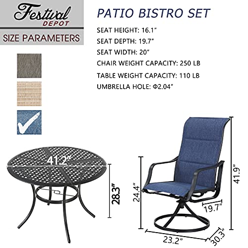 Stylish 5-Piece Outdoor 360° Swivel Armrests Dining Chairs Set with High Back Textilene Fabric & 1 Round Metal Table with 2.04" Umbrella Hole for Deck Poolside Porch Backyard