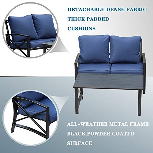 Elegant Outdoor Conversation Set with Cushioned Loveseat and Metal Coffee Table