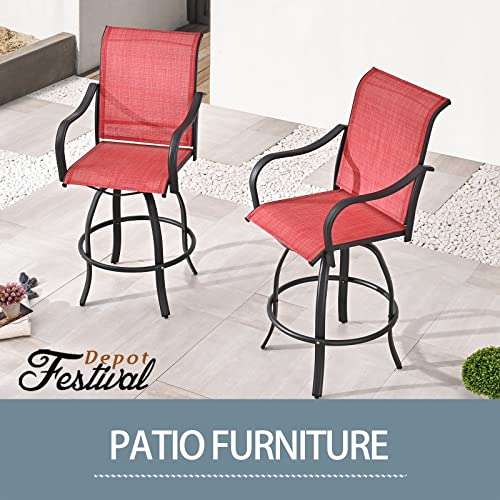 4-Piece Red 27.6" Bar Height Textilene Swivel Stool Armrests Dining Chairs for Outdoor Bistro Elegance