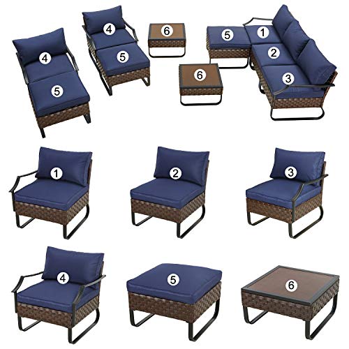 Festival Depot 10 Pcs Patio Conversation Sets Outdoor Furniture Sectional Sofa Loveseat with All-Weather PE Rattan Wicker Chair Coffee Table and Thick Soft Removable Couch Cushions(Blue)