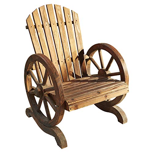 Festival Depot Outdoor Patio Furniture Wagon Adirondack Chair with Wheel Armrest Outside Seating Wooden Armchair for Garden Lawn Porch Backyard Poolside 