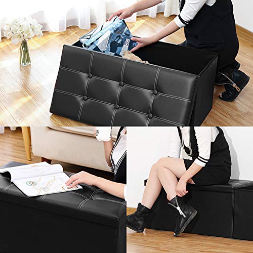 VACA KEY 15Inches Folding Storage Ottoman Footrest Stool Small Cube Coffee Table Chest Seating Storage Bench Linen 