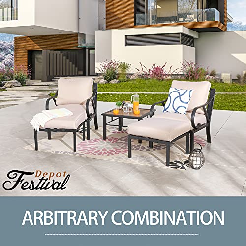 Festival Depot Patio Side Table Square Coffee Table Outdoor Furniture with All-Weather Metal Frame and Wood-Grain Desktop Outdoor Furniture for Deck Poolside Garden (25.2" x 25.2" x 16.5")