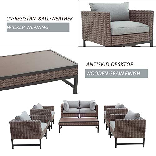 Festival Depot 9 Pieces Outdoor Furniture Patio Conversation Set Combination Sectional Sofa Loveseat All-Weather Woven Wicker Metal Armchairs with Seating Back Cushions Side Coffee Table,Gray