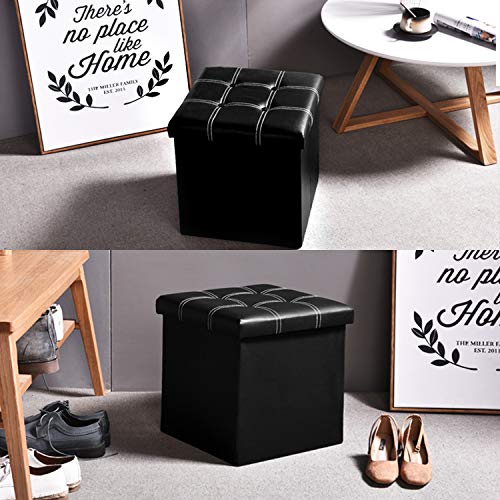 VACA KEY 15Inches Folding Storage Ottoman Footrest Stool Small Cube Coffee Table Chest Seating Storage Bench Linen 