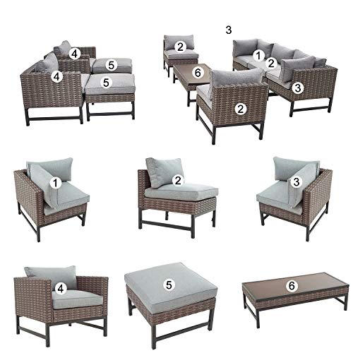 Festival Depot 10 Pieces Patio Conversation Set Outdoor Furniture Combination Sectional Sofa Loveseat Chaise All-Weather Wicker Metal Chairs with Seating Back Cushions Side Coffee Table,Gray 