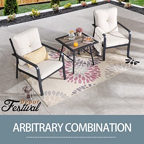 Festival Depot Patio Side Table Square Coffee Table All-Weather Outdoor Furniture with Wood- Grain Desktop and Metal Frame for Porch Poolside Deck Garden (25.2" x 25.2" 22.8")