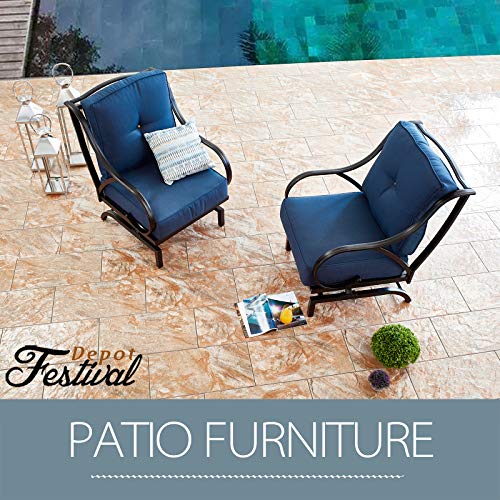 3-Piece Bistro Patio Dining Chairs Set with Square Metal Table and Seating Set with Thick Cushions