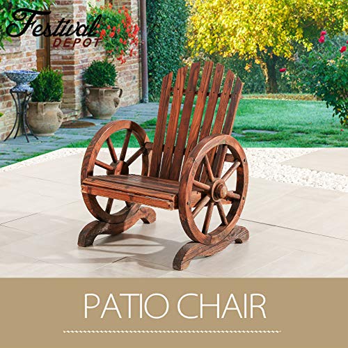 Festival Depot Outdoor Patio Furniture Wagon Adirondack Chair with Wheel Armrest Outside Seating Wooden Armchair for Garden Lawn Porch Backyard Poolside 