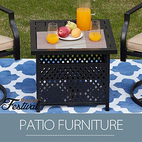 Versatile 21'' Outdoor Steel Side Table with 1.6" Umbrella Hole for Patio and Garden