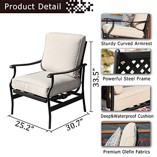 Festival Depot Patio Conversation Set Outdoor Furniture 50,000 BTU Propane Fire Pit Table Gas and Armrest Chair with Thick & Soft Cushions for Garden, Pool, Backyard