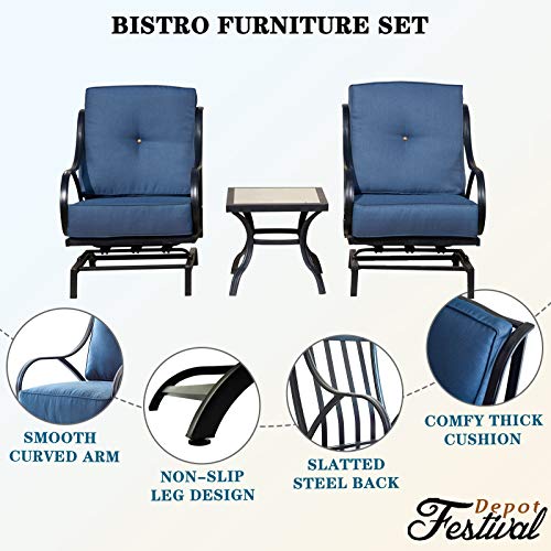 3-Piece Bistro Patio Dining Chairs Set with Square Metal Table and Seating Set with Thick Cushions