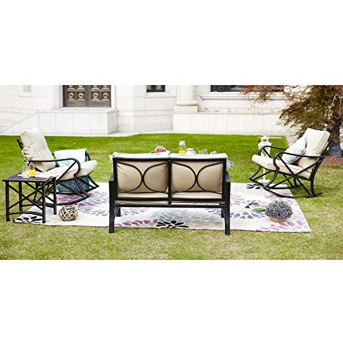 Festival Depot Outdoor Furniture Patio Conversation Set Metal Bistro Table Coffee Table Loveseat Armchairs with Seat and Back Cushions Without Pillows for Lawn Beach Backyard Pool