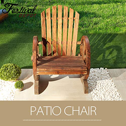 Festival Depot Outdoor Patio Furniture Wagon Adirondack Chair with Wheel Armrest Outside Seating Wooden Armchair for Garden Lawn Porch Backyard Poolside 