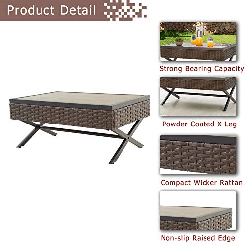 Festival Depot 11 pcs Outdoor Furniture Patio Conversation Set Sectional Corner Sofa Armchairs with X Shaped Metal Leg All Weather Brown Rattan Wicker Ottoman Coffee Table with Grey Seat Back Cushions 