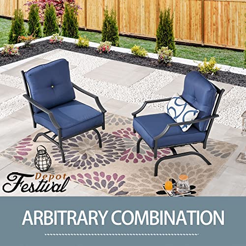 Festival Depot Patio Bistro Dining Chairs Set Outdoor Furniture Steel Frame Armchair with Armrest, Back & Seat Cushions (Set of 2, Blue)