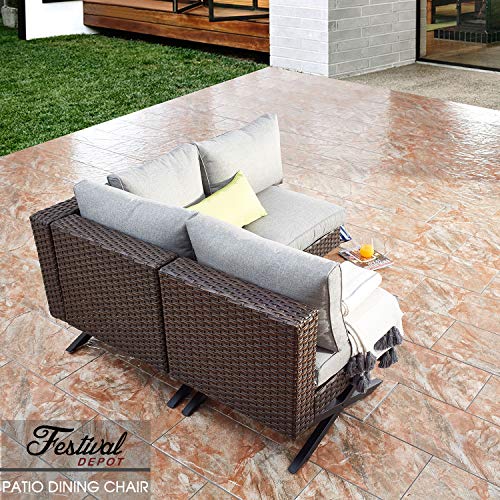 Festival Depot Wicker Patio Chair Armless Dining Chair with Thick Cushions and Rattan Back and Seat Outdoor Furniture for Garden Yard Poolside All-Weather