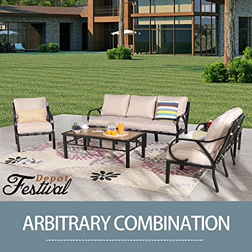 Festival Depot Patio Side Table Square Coffee Table Outdoor Furniture with All-Weather Metal Frame and Wood-Grain Desktop Outdoor Furniture for Deck Poolside Garden (25.2" x 25.2" x 16.5")