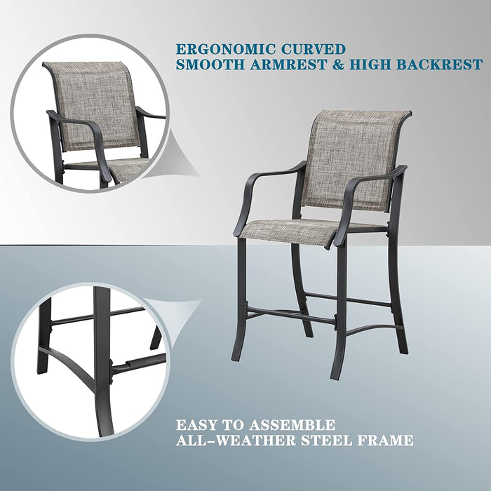 2 Pieces Outdoor Counter Height Bar Stools Patio Furniture Metal Armchair Set, Grey 