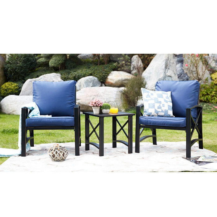 Luxurious 3-Piece Outdoor Bistro Set with Comfortable Cushioned Metal Armchairs and Elegant Side Coffee Table 