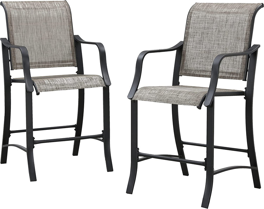 2 Pieces Outdoor Counter Height Bar Stools Patio Furniture Metal Armchair Set, Grey 