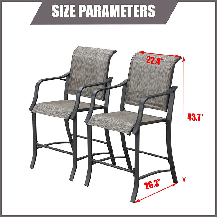 2 Pieces Outdoor Counter Height Bar Stools Patio Furniture Metal Armchair Set, Grey 