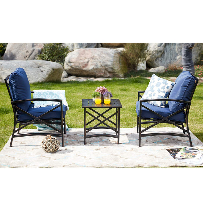 Luxurious 3-Piece Outdoor Bistro Set with Comfortable Cushioned Metal Armchairs and Elegant Side Coffee Table