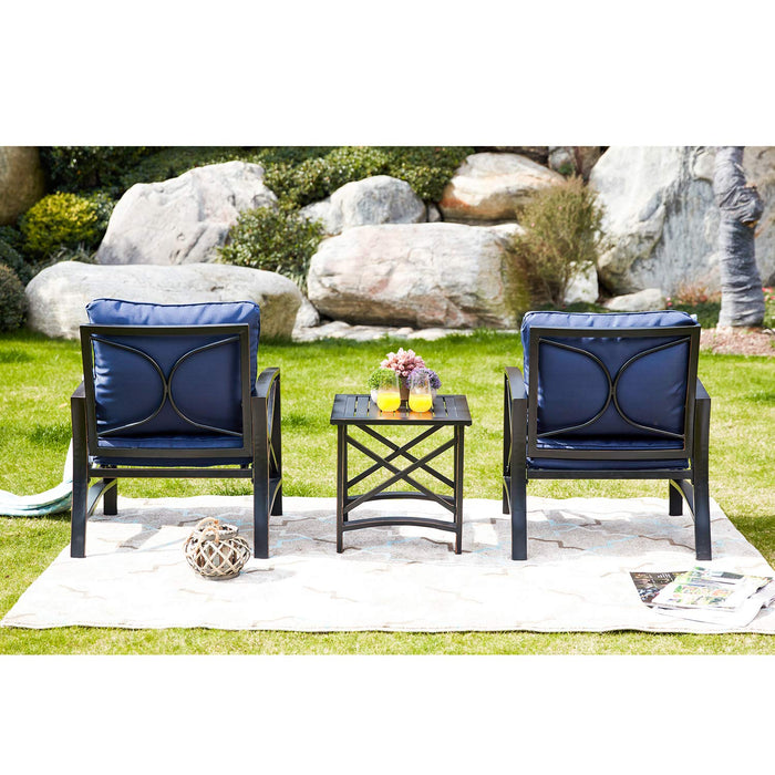 Luxurious 3-Piece Outdoor Bistro Set with Comfortable Cushioned Metal Armchairs and Elegant Side Coffee Table