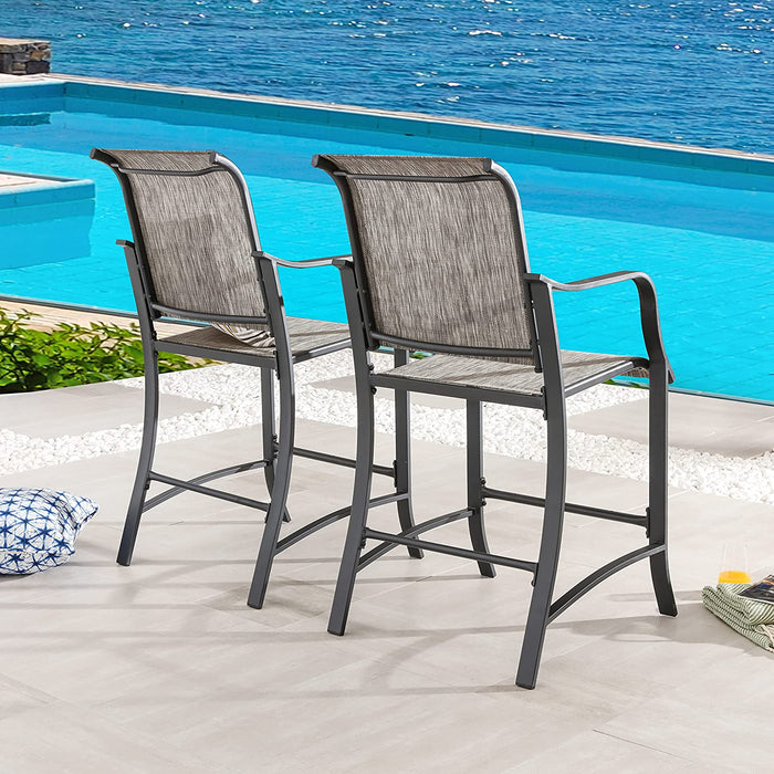 2 Pieces Outdoor Counter Height Bar Stools Patio Furniture Metal Armchair Set, Grey 