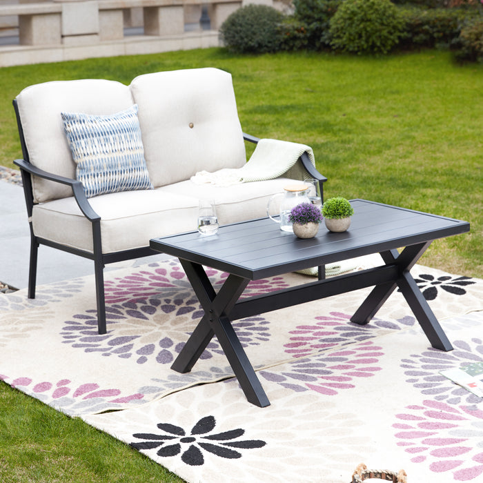 Elegant Outdoor 2 Piece Patio Conversation Set Cushioned Loveseat and Coffee Table Set